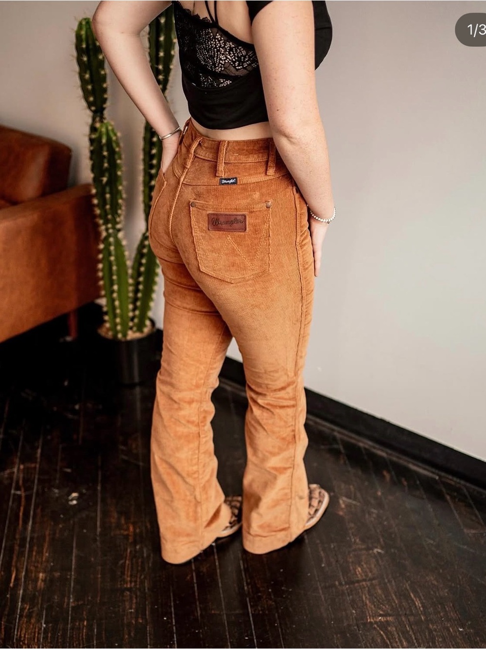 High-Rise Corduroy Flare Pants - Rust - Picture 2 of 5